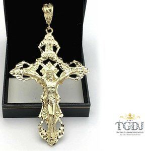 Men’s 14k solid gold Big Cross Pendant 4.25"